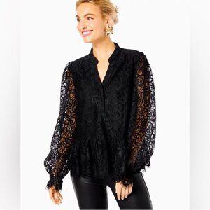 NWOT Lilly Pulitzer Lace Peplum Scallop Hem Ruffle Sheer Sleeve. XS